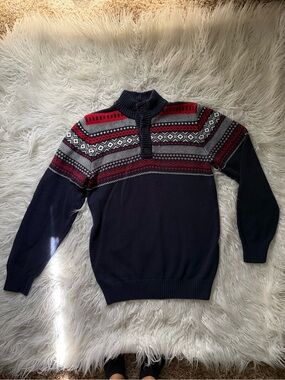 Men's Navy Button Neck Sweater - Classic Winter Knit